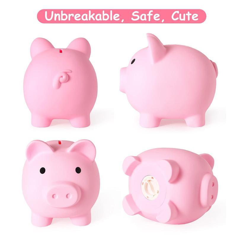 Large Piggy Bank Unbreakable Plastic Money Coin for Girls and Boys Size Banks Practical Gifts Birthday Easter Christmas (Pink)