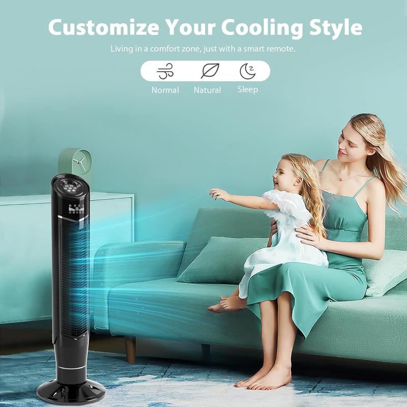 Zafro Tower Fan Quiet Cooling 24H Timer Remote Control Powerful Standing 8 Wind Speed 3 Wind Modes Ionizer Mode Bladeless Portable LED Display,Bedroom Office BLACK Household Items