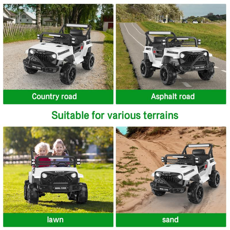12V 24V Electric Ride Remote Car, Battery Powered Wheels Off-Road Vehicle, LED Lights, MP3 Player, Spring Suspension, Ride on Car for Kids Gift