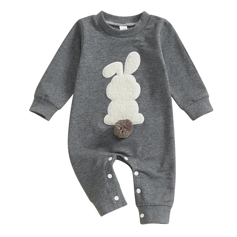 My 1St Easter Baby Boy Girl Outfit Embroidery Bunny Rompers Bunny Tail Jumpsuit Unisex Newborn Infant Easter Clothes