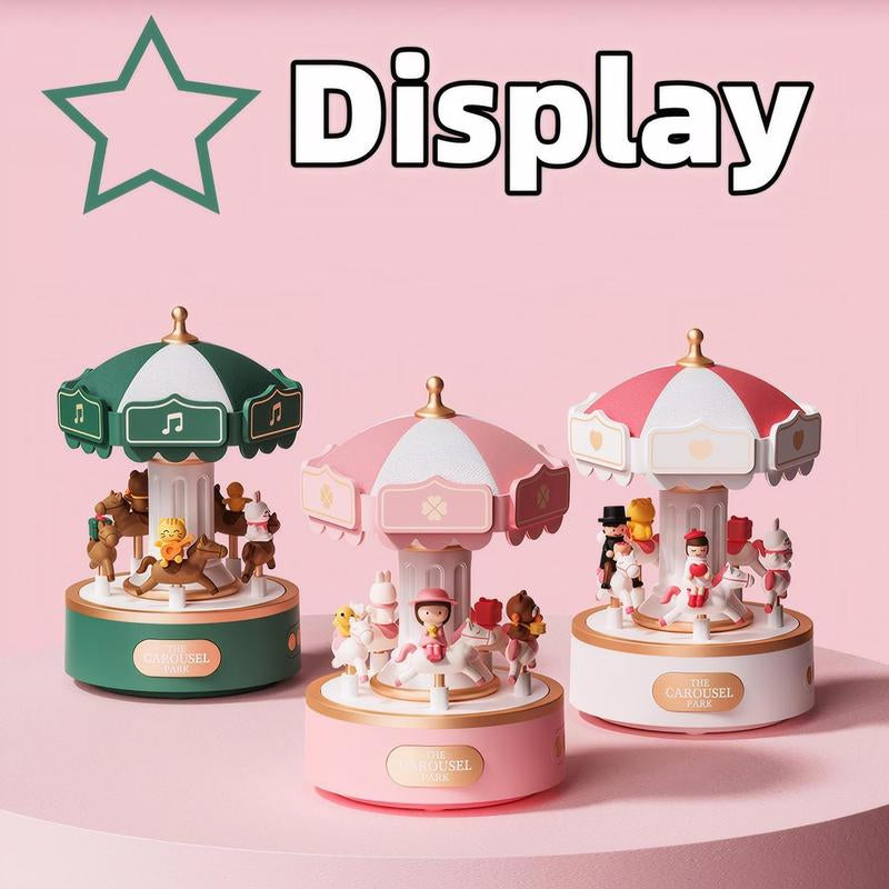 Carousel Design Music Box Night Light, USB Rechargeable Desk Decor with Adjustable Lighting & Button Control, Ideal Gift for Girls, Kids, Lovers