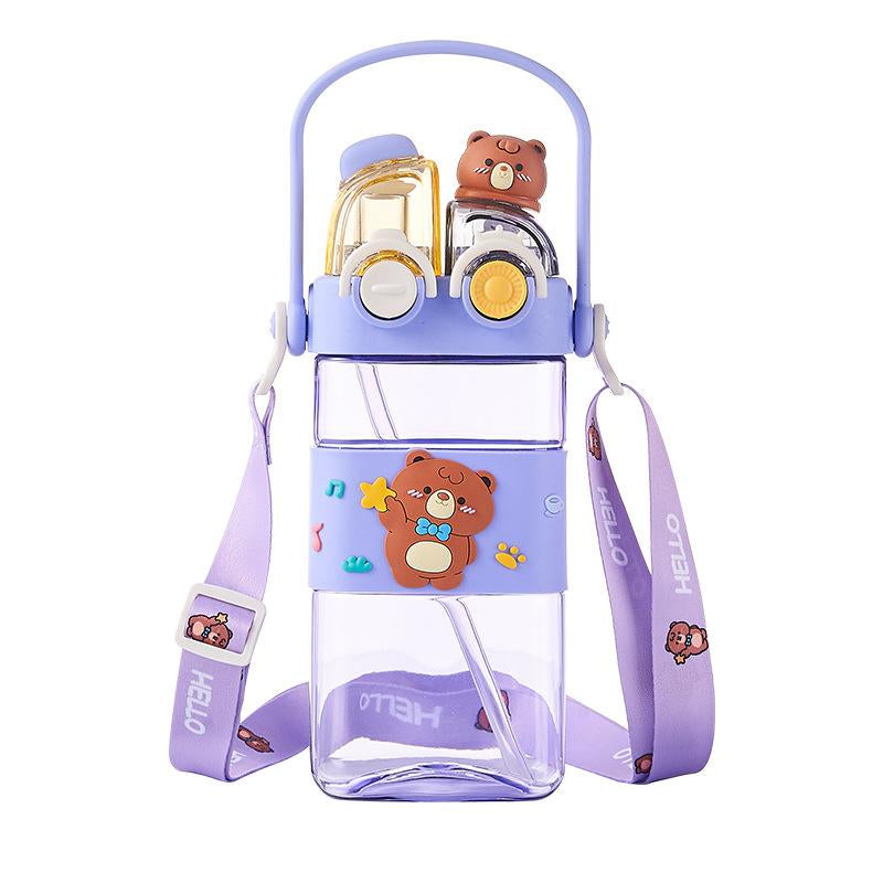 Cartoon Pattern Children'S Drinking Cup 1 Large Capacity Water Bottle Two Drinking Methods Home Office School Drinking Cup with Straw Lanyard Children'S Gift