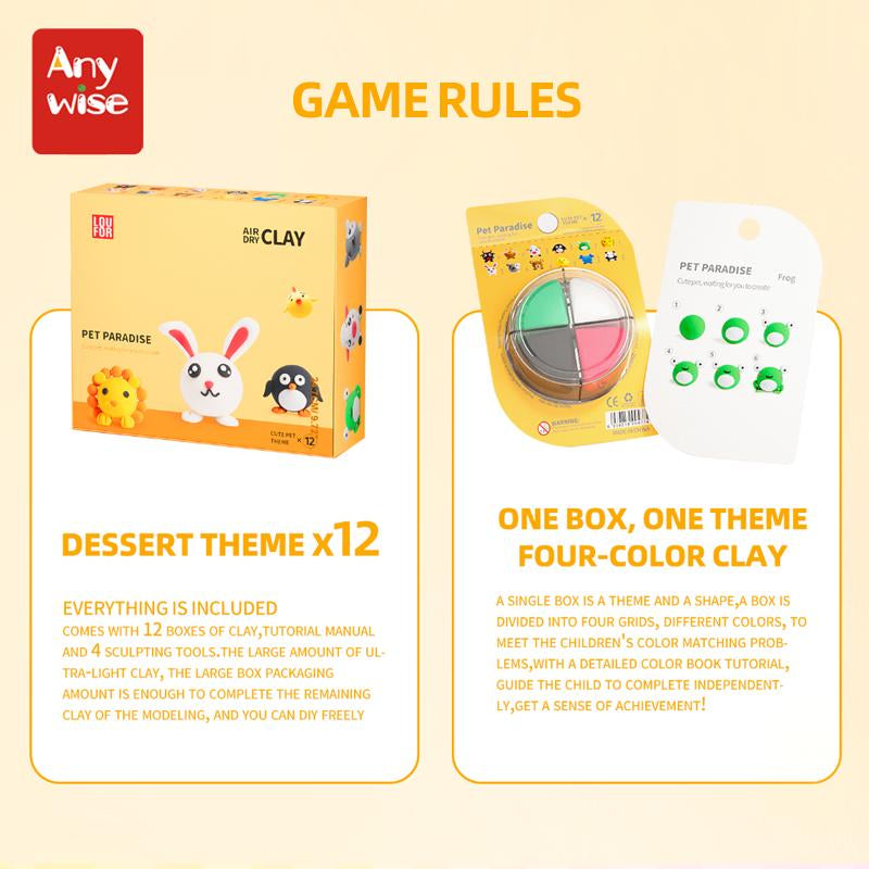 Anywise Air DIY Clay - Cute Pet Team Air Dry Clay 12 Boxes - Soft & Ultra Light, Safe & Non-Toxic - Ideal for Crafting & Educational