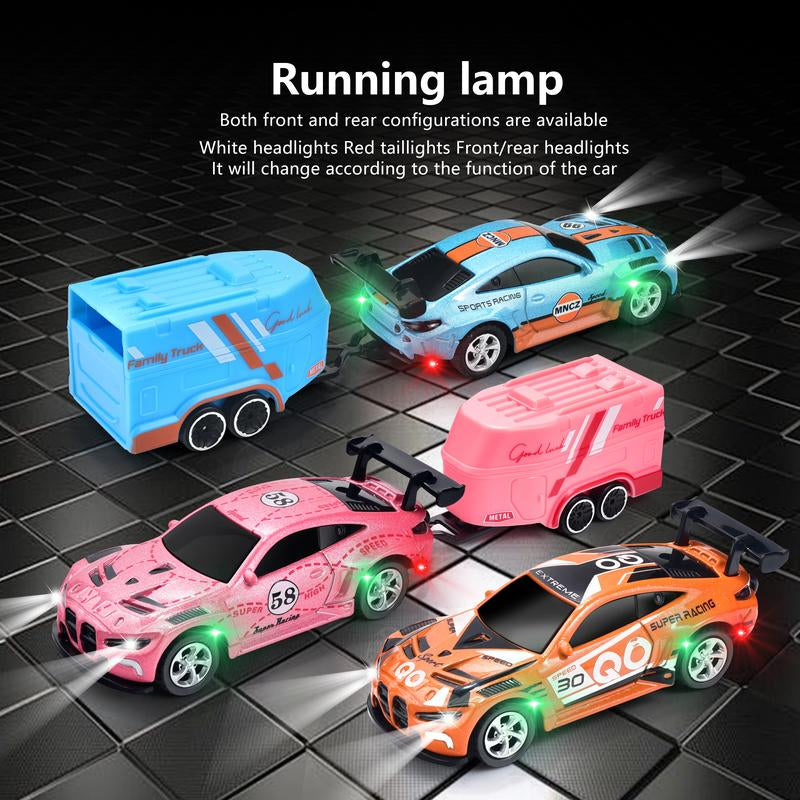 Hotfree 1/64 Mini RC Drift Car, Alloy M4 Racing Car with Trailer, 2.4Ghz Remote & APP Control, 3-Speed Modes, LED Lights, USB-C Charging, Indoor & Outdoor Toy, Birthday Christmas Gift for Kids & Adults Springtok