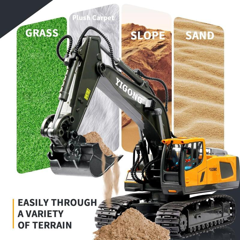 11 Channel Remote Control Excavator, RC Building Toy with Metal Shovel, Light, Sound, 2.4Ghz, Rotation 680 Degrees - Children'S Birthday Gift