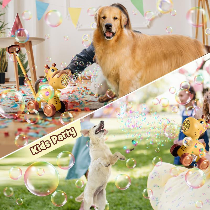 Nicmore Automatic Bubble Machine Kids Gift Toy: Giraffe/Dog Bubble Lawn Mower Outdoor Toy for Boy Girl - Push or Handheld Bubble Maker Blower for Kids Birthday Gifts Springtok