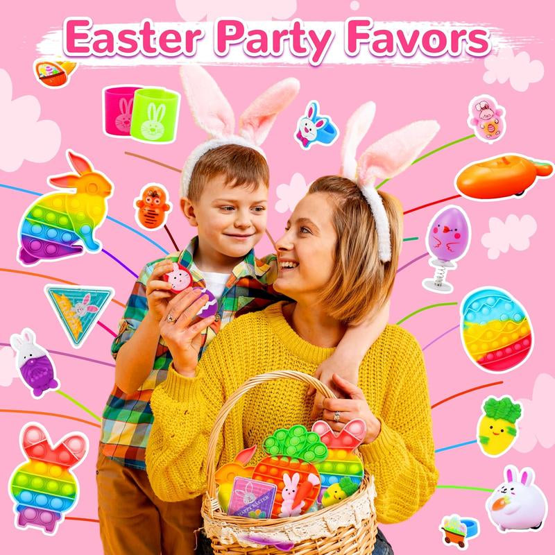 Easter Gift 300 Pack Easter Egg Fillers plus Bunny Basket, Easter Basket Stuffers for Kids Boys Girls