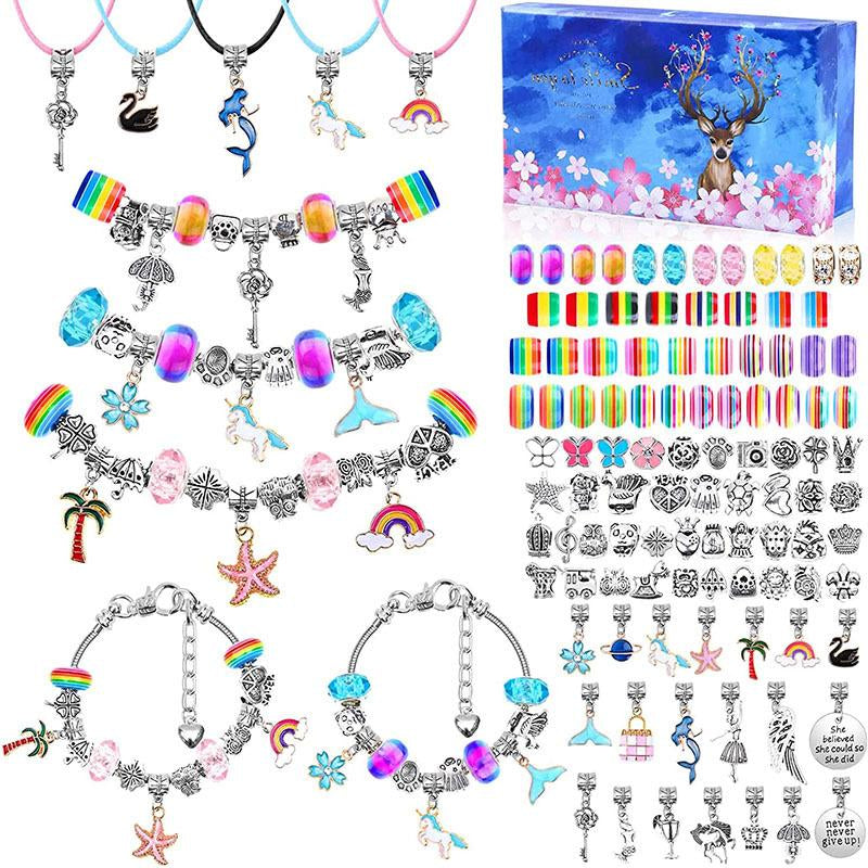 Charm Bracelet Making Kit Girls Beads for Jewelry Making Kit, Unicorns Arts Crafts Gifts Set for Teen Girls Age 5 6 7 8-12, with a Portable Bracelet Organizer Box