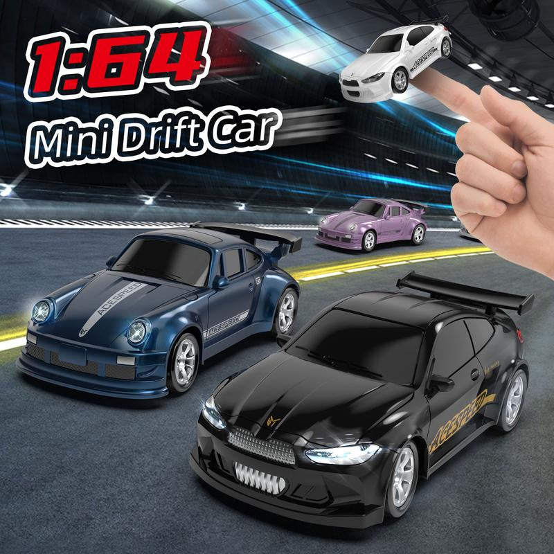 1/64 Mini RC Drift Car, 4WD High-Speed Remote Control Racing Sports Car with LED Lights, Desktop Entertainment, Birthday Gift for Boys Kids