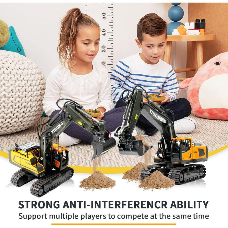 11 Channel Remote Control Excavator, RC Building Toy with Metal Shovel, Light, Sound, 2.4Ghz, Rotation 680 Degrees - Children'S Birthday Gift