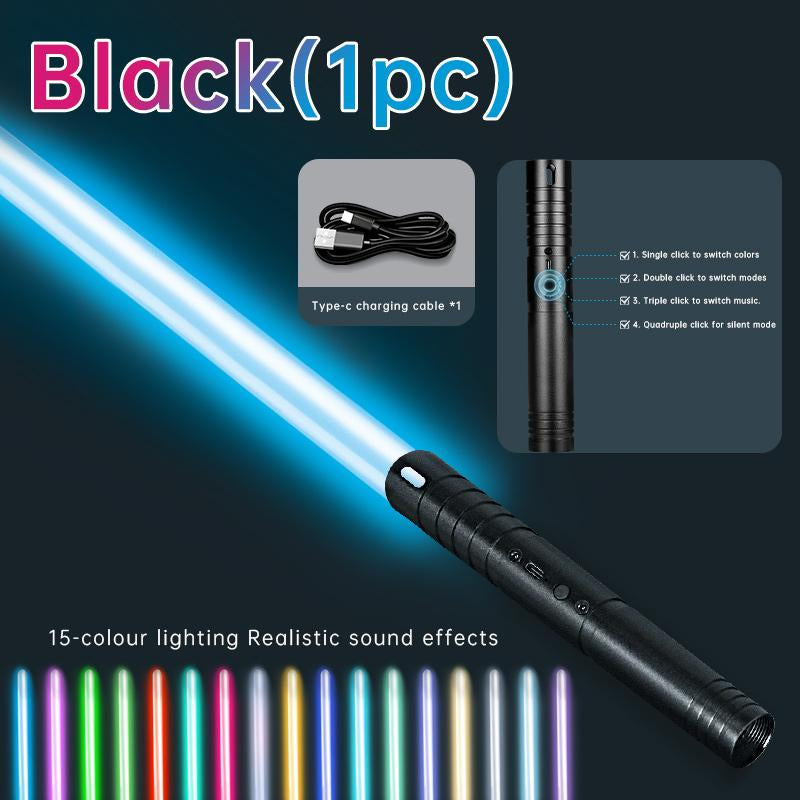 Mini Lightsaber 2 in 1 Dueling Lightsaber Alloy Handle Light Saber 15 RGB Colors with 4 Modes 6 Sound Effects USB Rechargeable Detachable Lightsaber for Kids Adults Ideal Birthday Children'S Day Halloween Christmas