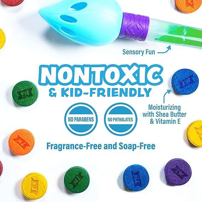 Tub Works Bath Color Brush Kids Fun Bath Bomb Set | Nontoxic & Fragrance-Free | Use Brush to Paint Water with Vibrant, Fizzing Colors