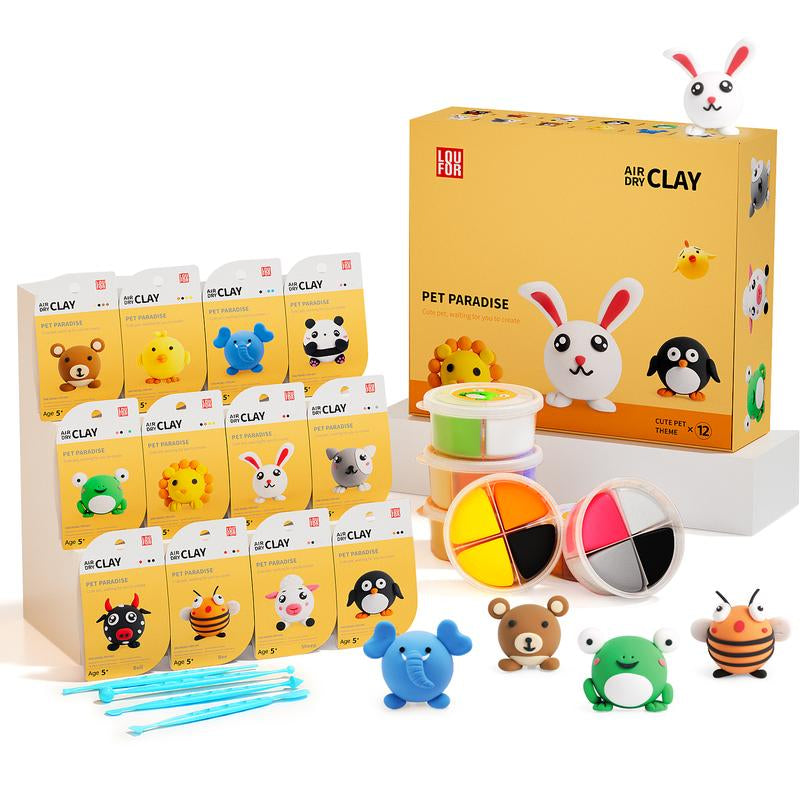 Anywise Air DIY Clay - Cute Pet Team Air Dry Clay 12 Boxes - Soft & Ultra Light, Safe & Non-Toxic - Ideal for Crafting & Educational