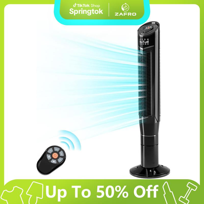 Zafro Tower Fan Quiet Cooling 24H Timer Remote Control Powerful Standing 8 Wind Speed 3 Wind Modes Ionizer Mode Bladeless Portable LED Display,Bedroom Office BLACK Household Items