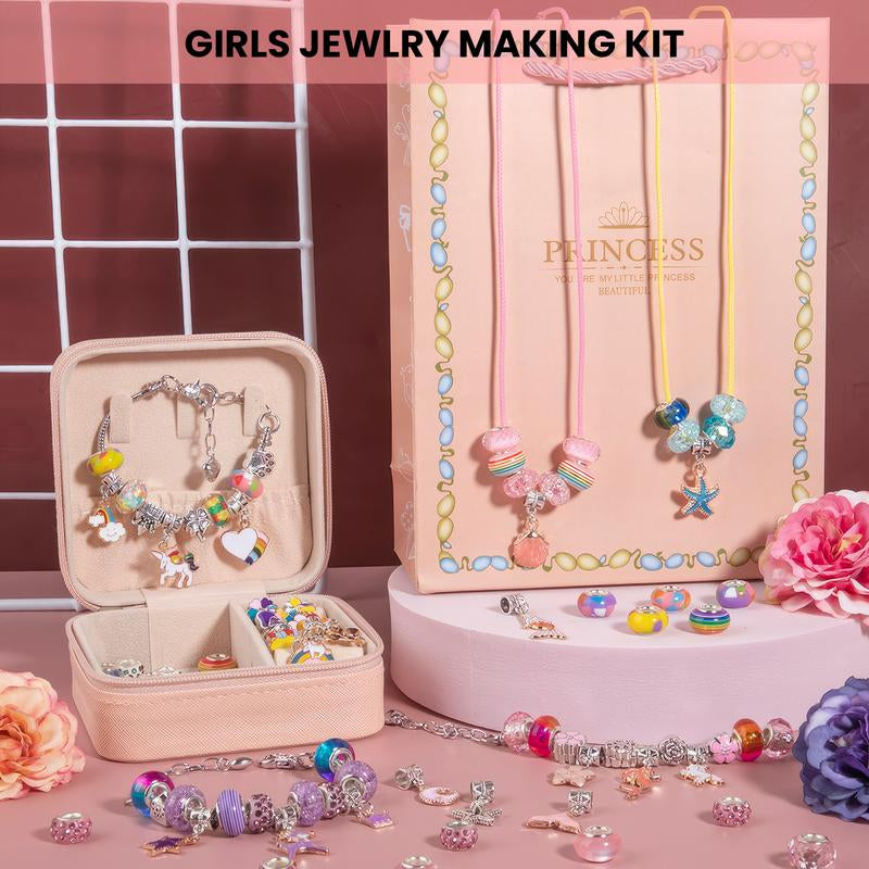 Charm Bracelet Making Kit Girls Beads for Jewelry Making Kit, Unicorns Arts Crafts Gifts Set for Teen Girls Age 5 6 7 8-12, with a Portable Bracelet Organizer Box