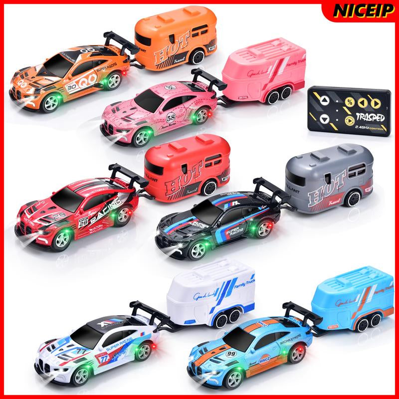 Hotfree 1/64 Mini RC Drift Car, Alloy M4 Racing Car with Trailer, 2.4Ghz Remote & APP Control, 3-Speed Modes, LED Lights, USB-C Charging, Indoor & Outdoor Toy, Birthday Christmas Gift for Kids & Adults Springtok
