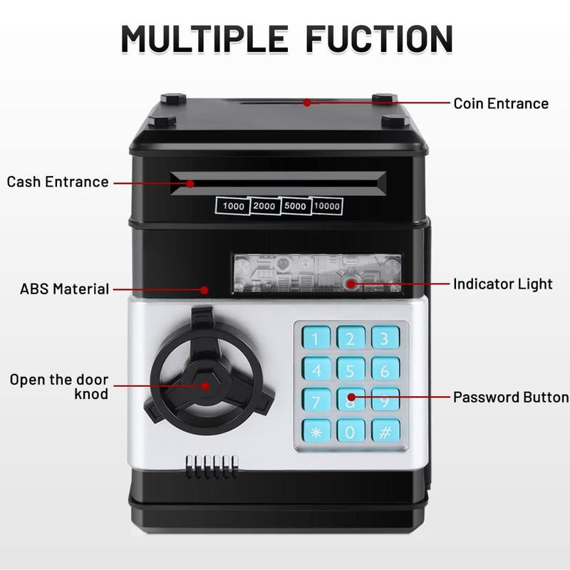 Password Piggy Bank Digital Electronic Money Bank Mini ATM Cash Coin Saving Can - Birthday Gifts for Kids - Black - Decor, Ornaments Decor