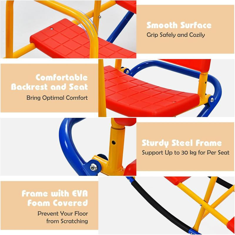 Costzon Seesaw Teeter Totter, 2 in 1 Metal Rocking Seesaw for Toddlers with Easy-Grip Handles, Indoor Outdoor Toy Gifts for Ages 3-8