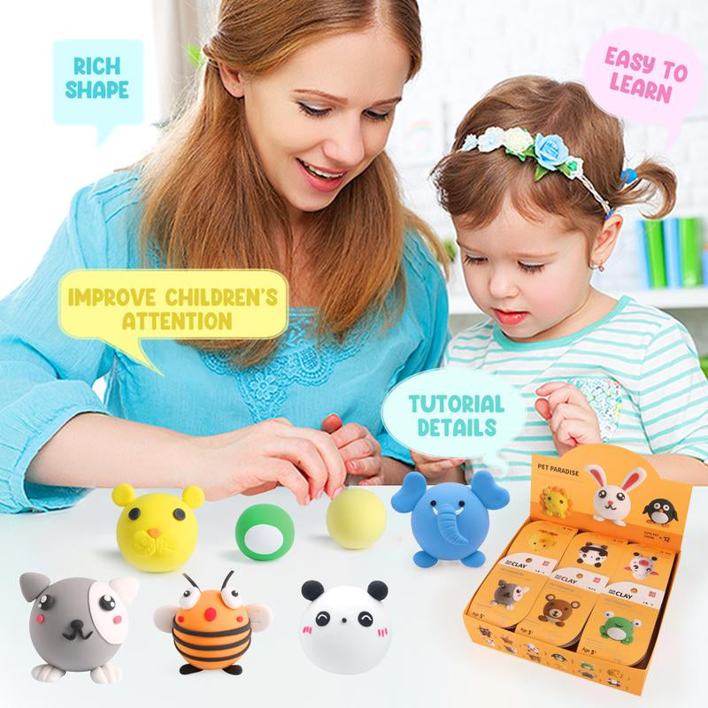 Anywise Air DIY Clay - Cute Pet Team Air Dry Clay 12 Boxes - Soft & Ultra Light, Safe & Non-Toxic - Ideal for Crafting & Educational