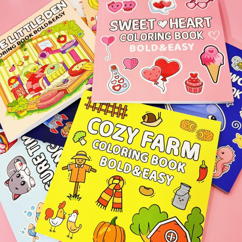 Coloring Book for Adults & Kids, 4/8 Counts Stress Relief Art Therapy with Relaxing Scenes & Cute Characters, Perfect Gift for All Ages