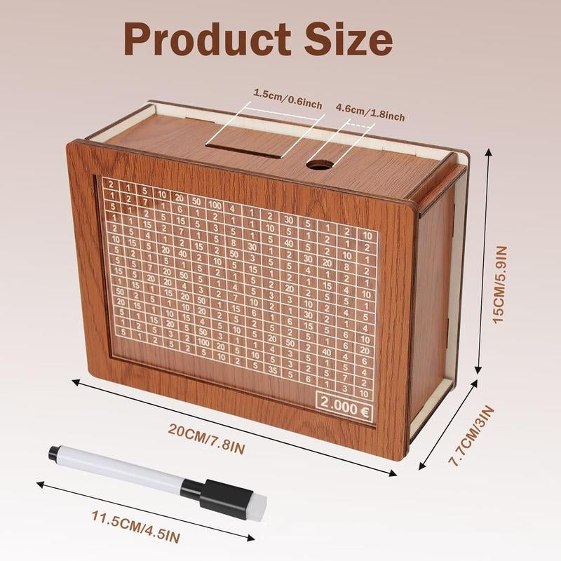 Wooden Cash Saver Money Box, Cash Vault Wooden Savings Box with Counter, Money Target, and Numbers, Perfect for $10,000/$2000 Savings Goal, Halloween, and Christmas Gifts.