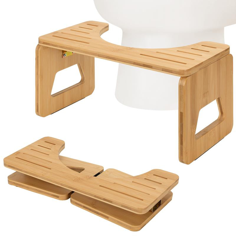 Toilet Stool Squat - Foldable Poop Stool for Bathroom (Adult & Kids) - 8 Inches Bamboo Flip Stool with Anti-Slip Layer - Improve Bathroom Posture and Comfort (Natural Color) Lightweight Seat