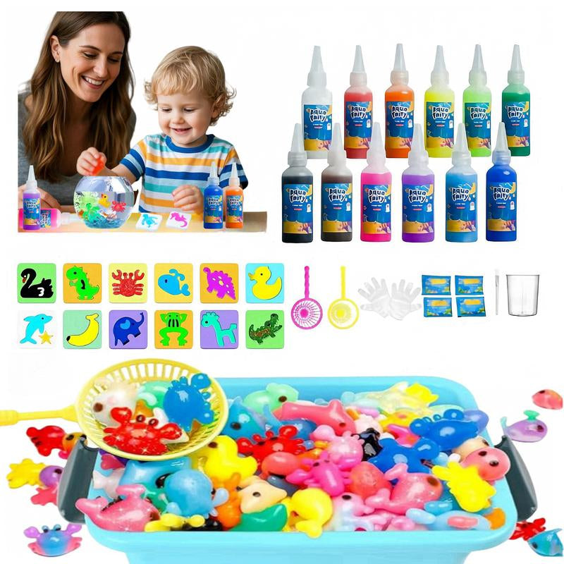 Water Gel Kit Gifts Magic Toys for Kids:12 Colors 100Ml Water Gel with Pearlized & Luminous Magic Paint Gel,Handmade DIY Creative Water Art Set with 12 Shape 3D Molds for Kid Birthday Party Easter Gift