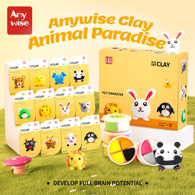 Anywise Air DIY Clay - Cute Pet Team Air Dry Clay 12 Boxes - Soft & Ultra Light, Safe & Non-Toxic - Ideal for Crafting & Educational