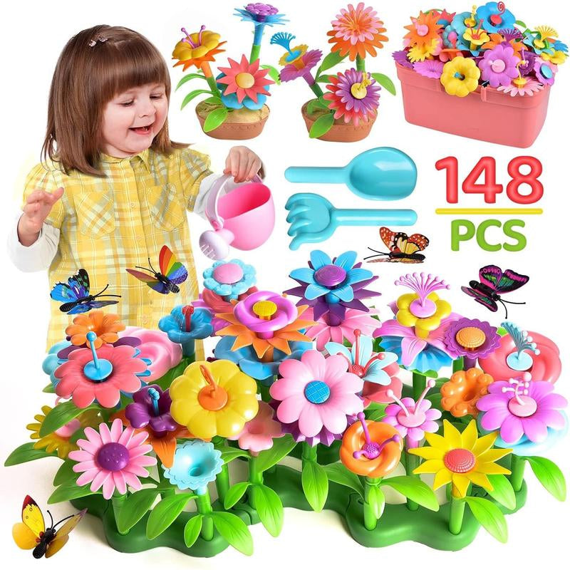 148PCS Flower Garden Building Toys for 3 4 5 6 7 Year Old Toddlers Girls Boys, Preschool Garden Play Set as Educational STEM Toys for Kids, Learning Toys as Birthday Gift for Girls