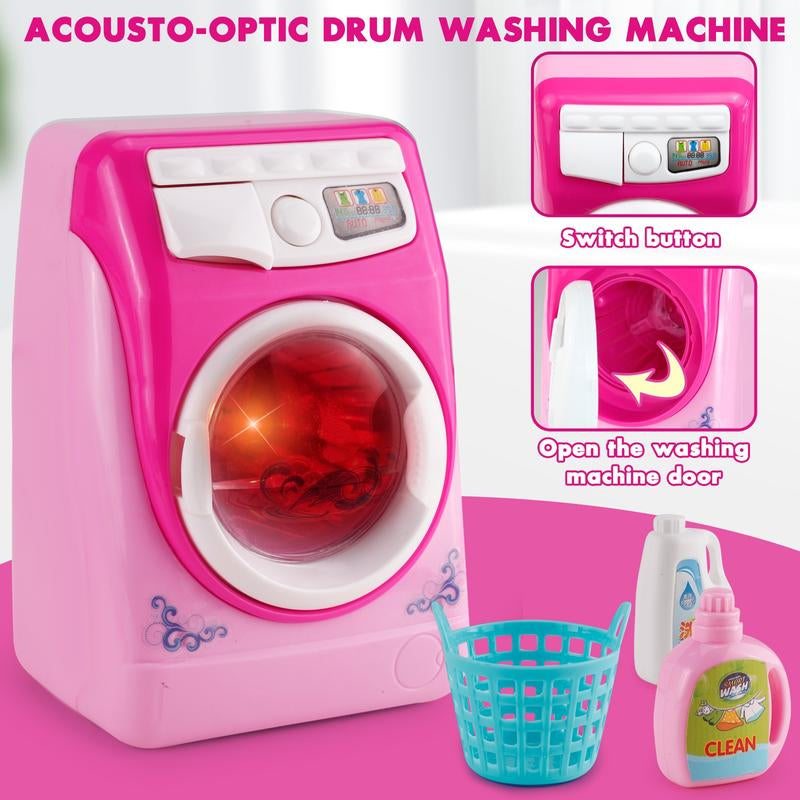 Kids Kitchen Home Appliance Toy Set for Girls, Includes Juicer, Vacuum Cleaner, Washing Machine, Sewing Machine, Iron, Refrigerator, Oven, and Mixer