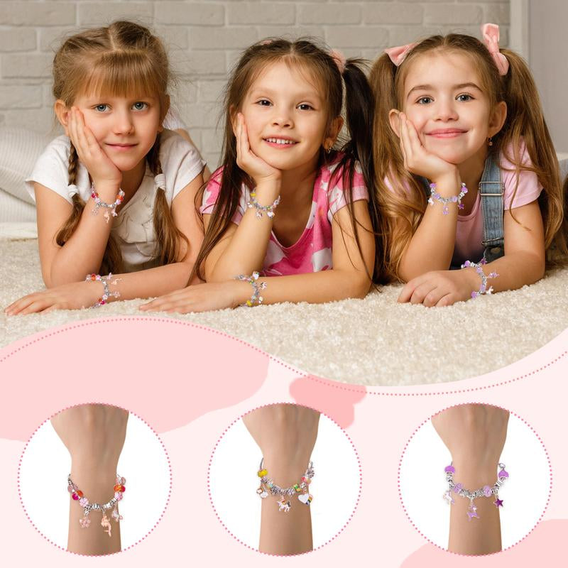 Charm Bracelet Making Kit Girls Beads for Jewelry Making Kit, Unicorns Arts Crafts Gifts Set for Teen Girls Age 5 6 7 8-12, with a Portable Bracelet Organizer Box