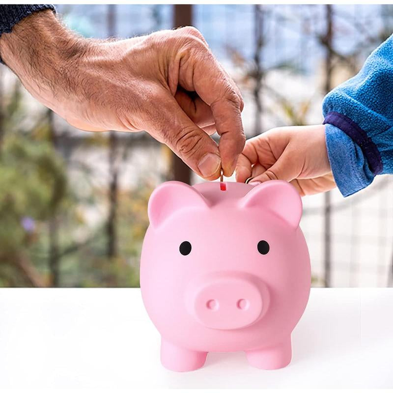 Large Piggy Bank Unbreakable Plastic Money Coin for Girls and Boys Size Banks Practical Gifts Birthday Easter Christmas (Pink)
