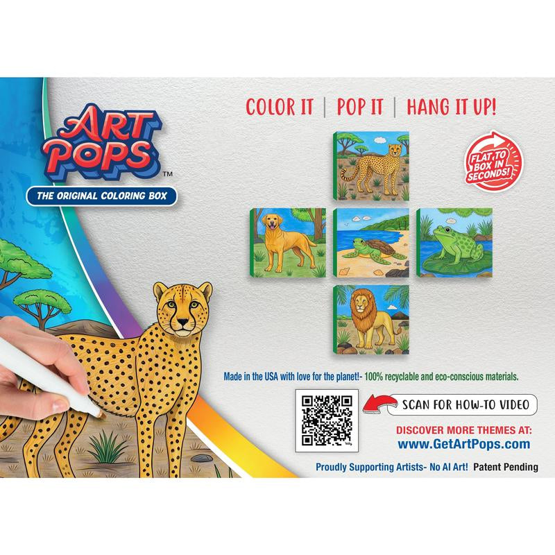 Animal Kingdom - Set 1 (5-Pack) Coloring Boxes for Kids with 5 Pre-Printed Artpops, Inspirational Messages, and Easy Pop-Up Assembly