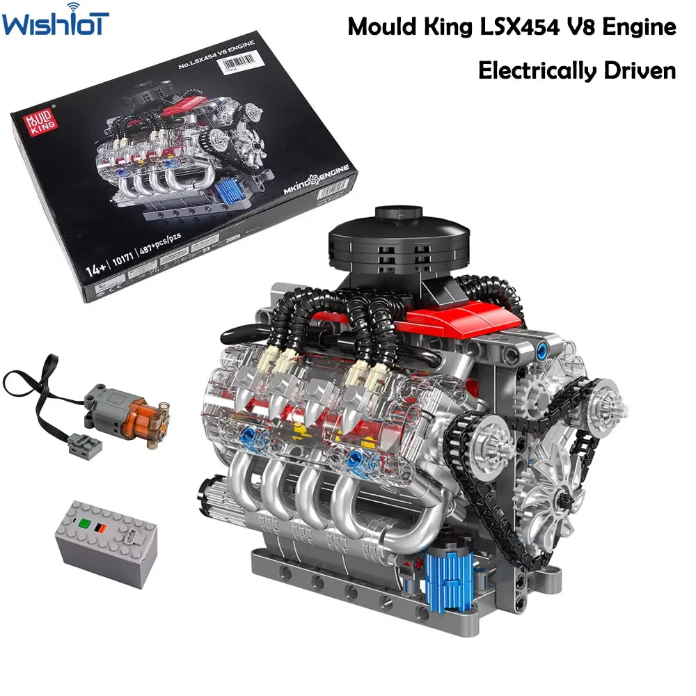 Mould King 10171 Simulation LSX454 V8 Engine Model L Motor Electrically Driven Building Blocks Technical Car Parts Kids Toy Gift