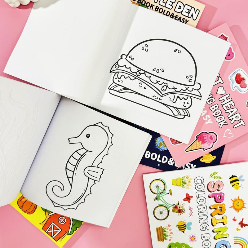 Coloring Book for Adults & Kids, 4/8 Counts Stress Relief Art Therapy with Relaxing Scenes & Cute Characters, Perfect Gift for All Ages