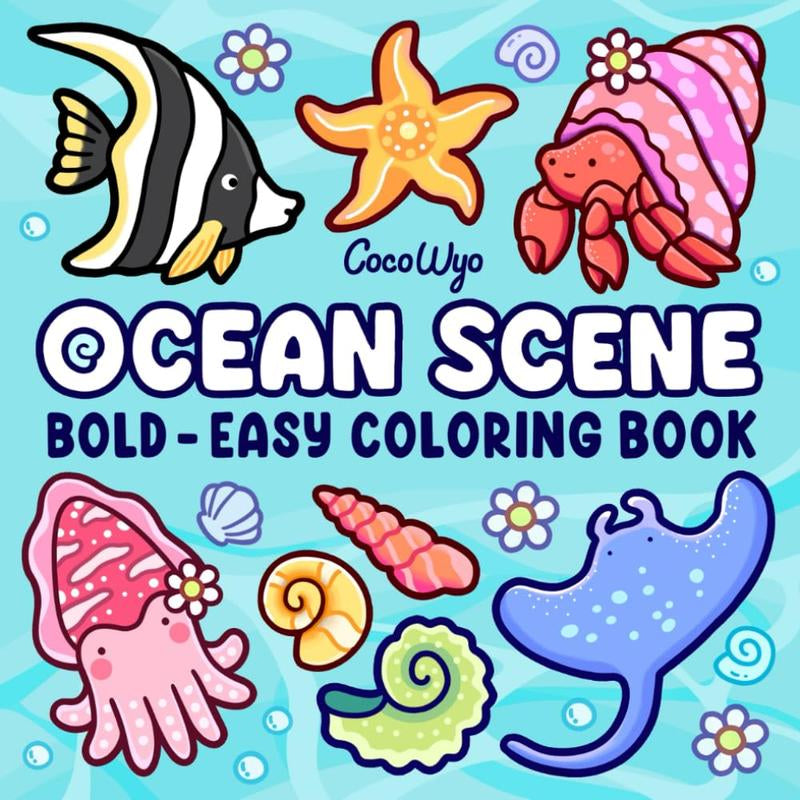 Ocean Scene: Coloring Book for Adults and Kids, Bold and Easy Designs for Relaxation with Sea Life Paperback