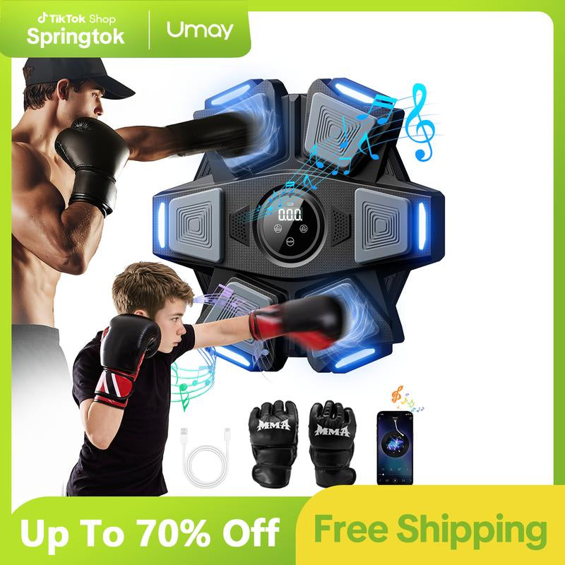 Musical Boxing Machine, Interactive Boxing Trainer with Boxing Gloves, Large Size Wall-Mounted Electronic Boxing Target, Suitable for Adults and Children, Intelligent Touch Screen to Adjust Speed and Mode Anytime Anywhere