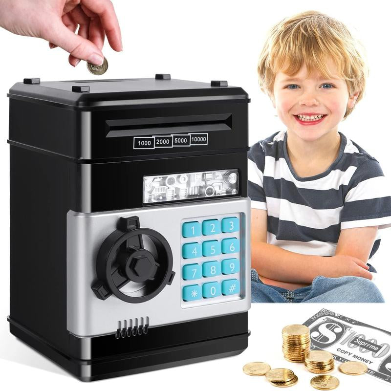 Password Piggy Bank Digital Electronic Money Bank Mini ATM Cash Coin Saving Can - Birthday Gifts for Kids - Black - Decor, Ornaments Decor