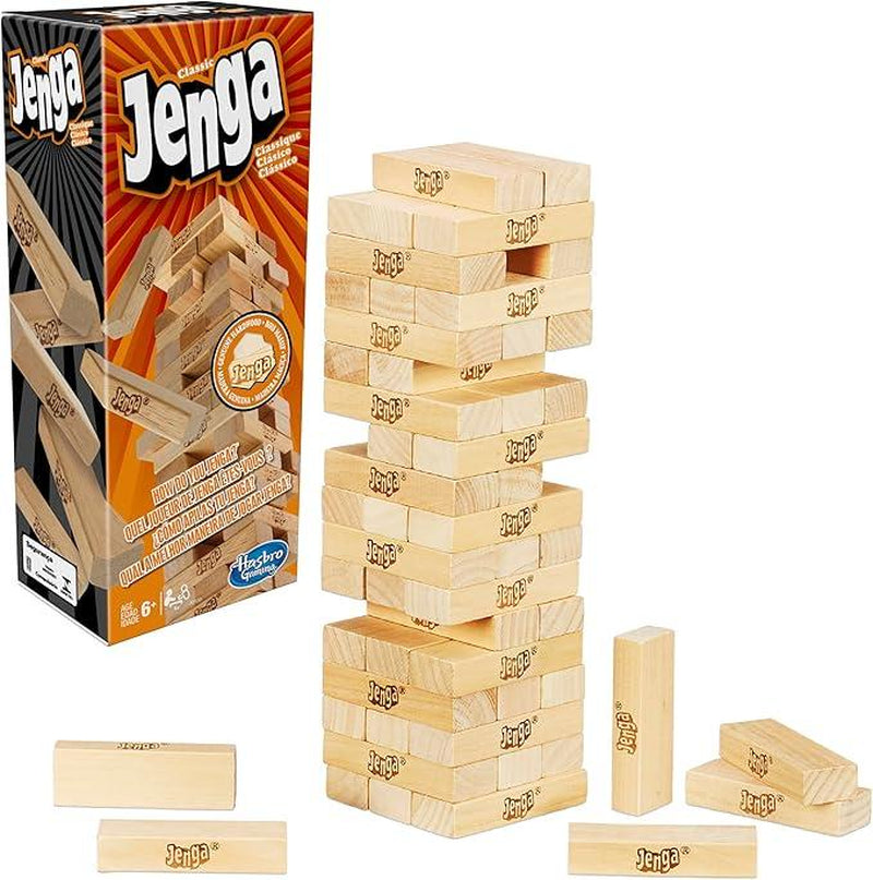 Jenga Game - Original Wooden Blocks with Genuine Hardwood, Classic Design, Perfect for Family Gatherings and Games