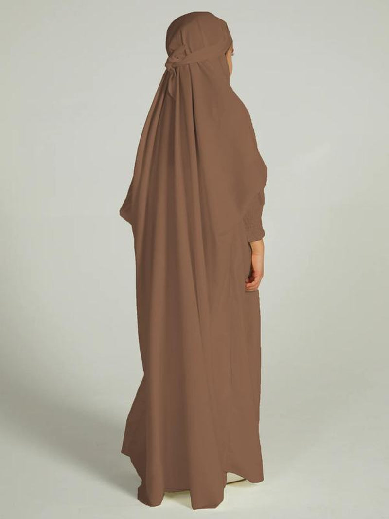 Girl'S Solid Batwing Sleeve Tie Back Hoodie Abaya Dress, Modest Outfits, Casual Long Sleeve Elastic Cuff Loose Dress for Kids, Summer Outfits 2024, Kids Clothing for Summer
