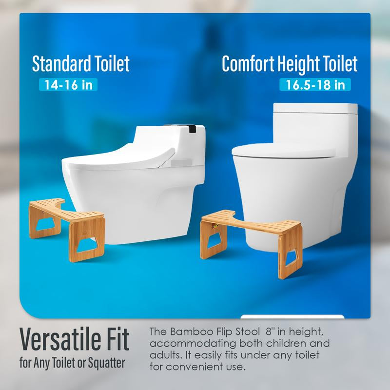 Toilet Stool Squat - Foldable Poop Stool for Bathroom (Adult & Kids) - 8 Inches Bamboo Flip Stool with Anti-Slip Layer - Improve Bathroom Posture and Comfort (Natural Color) Lightweight Seat