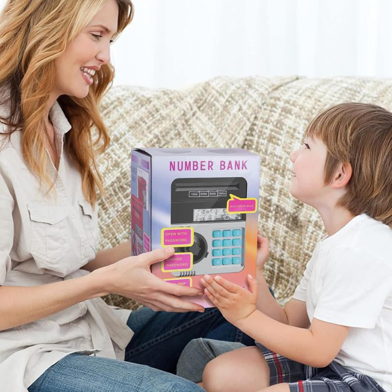 Password Piggy Bank Digital Electronic Money Bank Mini ATM Cash Coin Saving Can - Birthday Gifts for Kids - Black - Decor, Ornaments Decor
