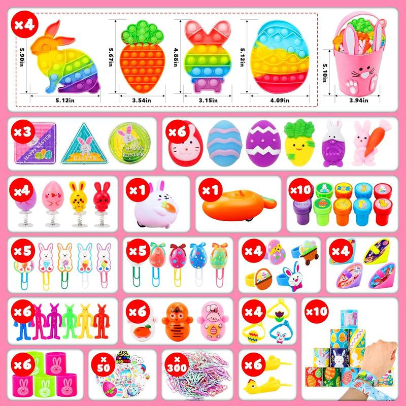 Easter Gift 300 Pack Easter Egg Fillers plus Bunny Basket, Easter Basket Stuffers for Kids Boys Girls