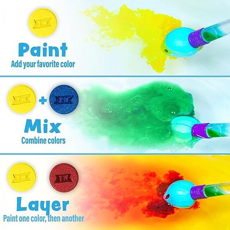 Tub Works Bath Color Brush Kids Fun Bath Bomb Set | Nontoxic & Fragrance-Free | Use Brush to Paint Water with Vibrant, Fizzing Colors