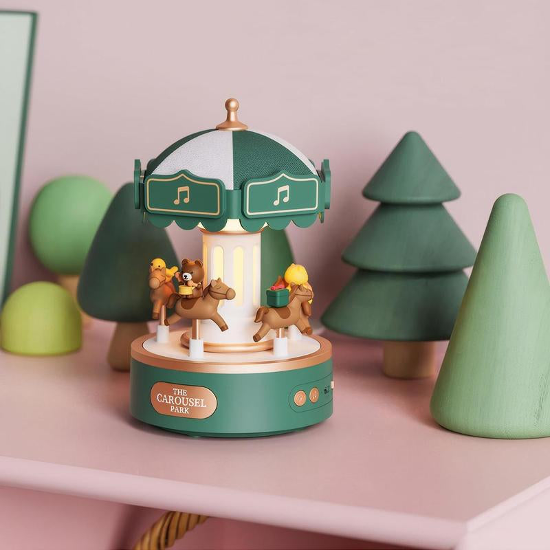 Carousel Design Music Box Night Light, USB Rechargeable Desk Decor with Adjustable Lighting & Button Control, Ideal Gift for Girls, Kids, Lovers