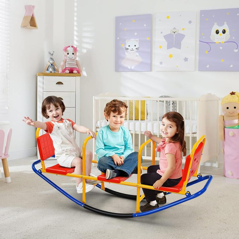 Costzon Seesaw Teeter Totter, 2 in 1 Metal Rocking Seesaw for Toddlers with Easy-Grip Handles, Indoor Outdoor Toy Gifts for Ages 3-8