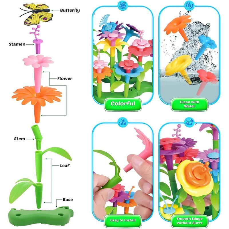 148PCS Flower Garden Building Toys for 3 4 5 6 7 Year Old Toddlers Girls Boys, Preschool Garden Play Set as Educational STEM Toys for Kids, Learning Toys as Birthday Gift for Girls