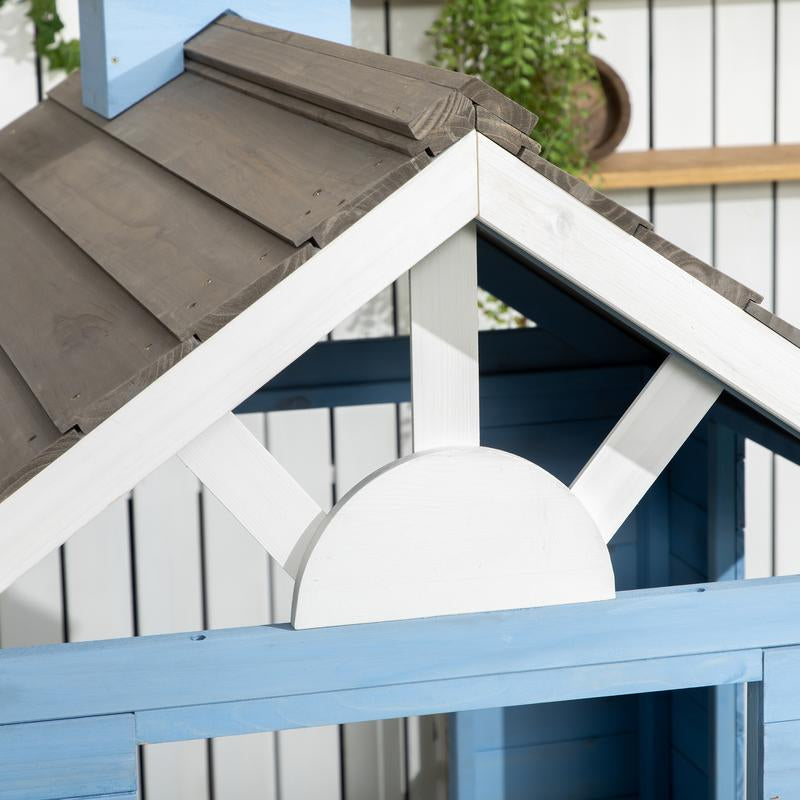 Outsunny Playhouse for Kids Outdoor, Country Style Wooden Playhouse with Flower Pot Holders, Working Door, Windows, Service Stations for 3-7 Years