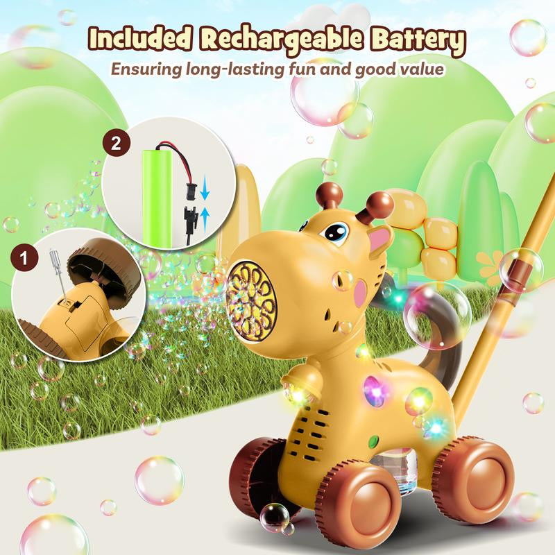 Nicmore Automatic Bubble Machine Kids Gift Toy: Giraffe/Dog Bubble Lawn Mower Outdoor Toy for Boy Girl - Push or Handheld Bubble Maker Blower for Kids Birthday Gifts Springtok