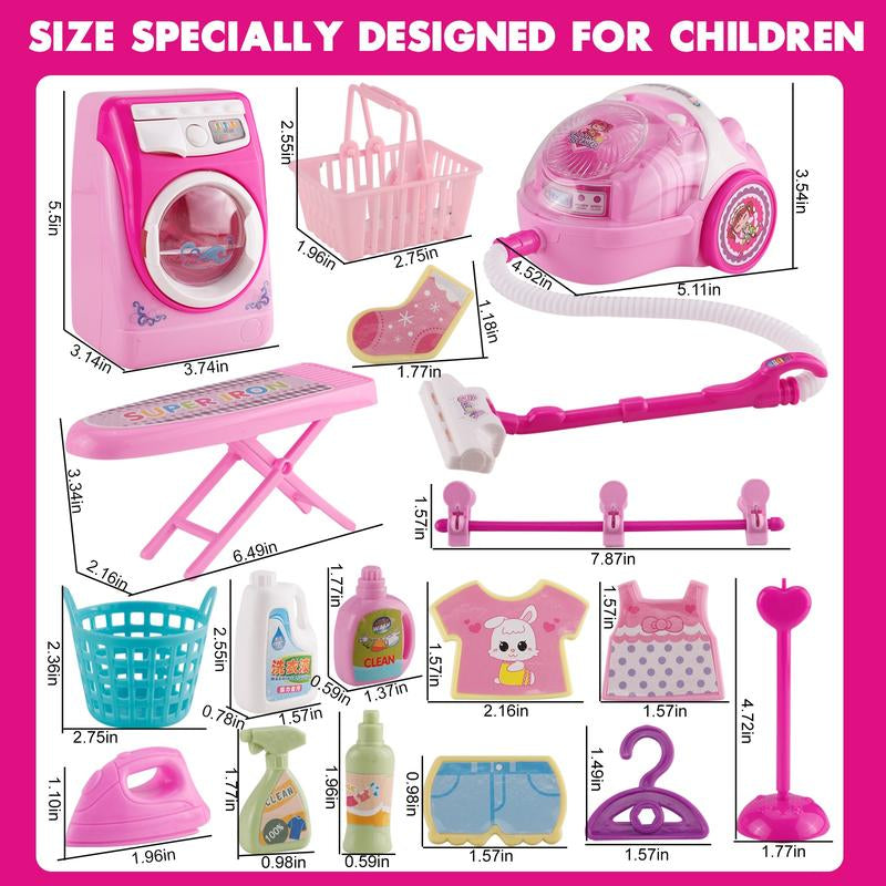 Kids Kitchen Home Appliance Toy Set for Girls, Includes Juicer, Vacuum Cleaner, Washing Machine, Sewing Machine, Iron, Refrigerator, Oven, and Mixer